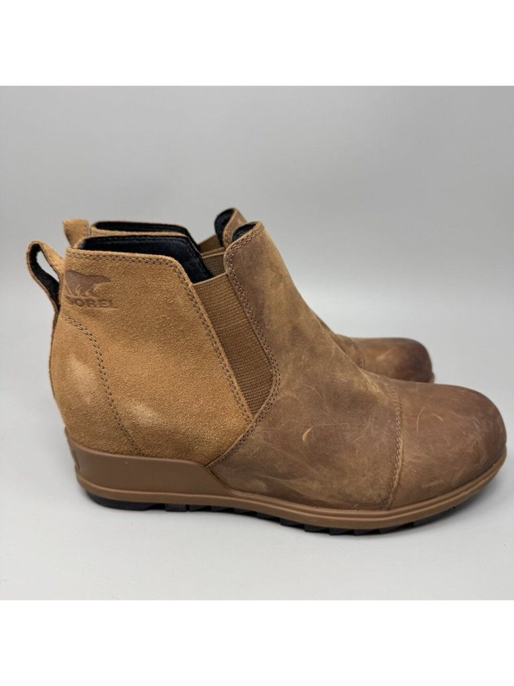Sorel Womens Size 10 Ankle Boots Evie Cap Toe Chelsea Brown Leather NL3816-242